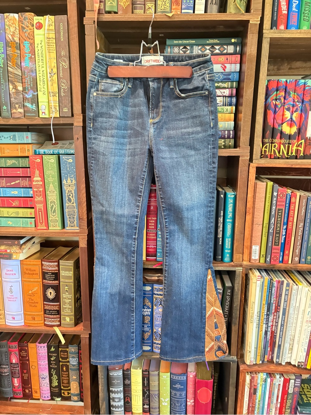 DRIFTWOOD Dark Blue Flare Jeans with Embroidered Side Panel